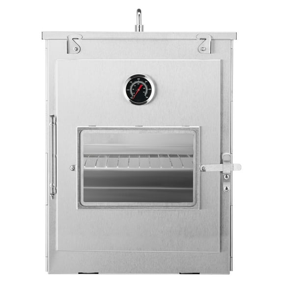 KFFKFF Foldable Stainless Steel Camping Oven, Portable Outdoor Stove with 3-Tier Grill, Handle, and Thermometer, Compatible with Wood Fire and Propane Stoves for Baking Bread, Pizza