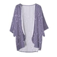 thumbnail image 4 of LEKODE Everyday Beach Swim Vacation Outer Kimono Shrug Womens 3/4 Flare Bell Sleeve Open Front Mid Length Thin Solid Sheer Chiffon Layering Cardigan Purple 2XL, 4 of 5