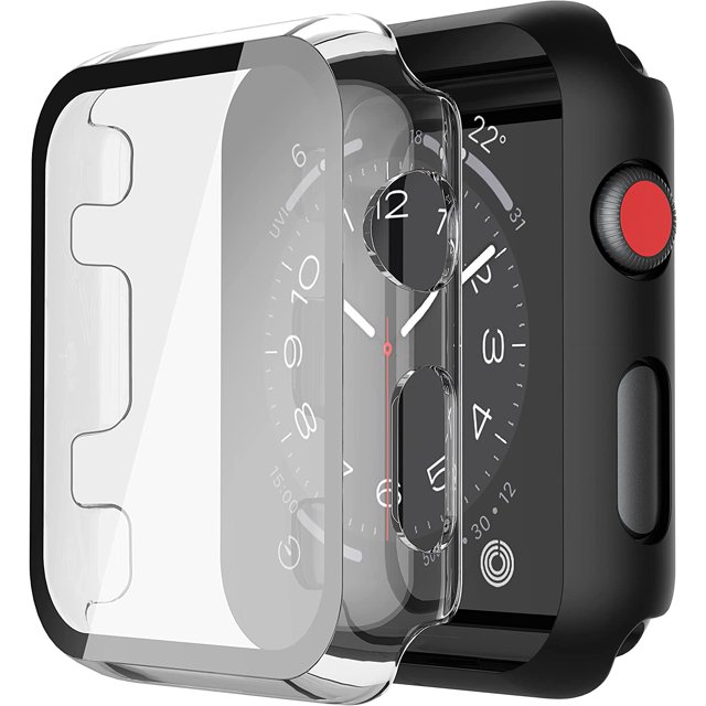 Misxi Paquete de 2 estuches rígidos para PC con protector de pantalla de vidrio templado compatible con Apple Watch Series 9 (2023) Series 8 Series 7 45 mm, cubierta ultrafina resistente a los arañazo