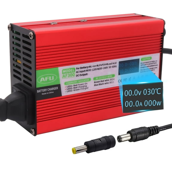 50.4V 5A Li-ion Charger with OLED Display for 12S 44.4V Li-ion Battery Smart Battery Charger（DC 5.5 x 2.5mm/5.5 x 2.1mm Plug）