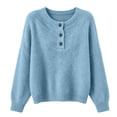 thumbnail image 5 of BODOAO Women's Henley Sweater Long Sleeve Button Neck Pullover Knit Sweater Top with Raglan Sleeves 3 Button Placket Ribbed Cuffs and Loose Baggy Fit Casual Sweater Blue L, 5 of 5