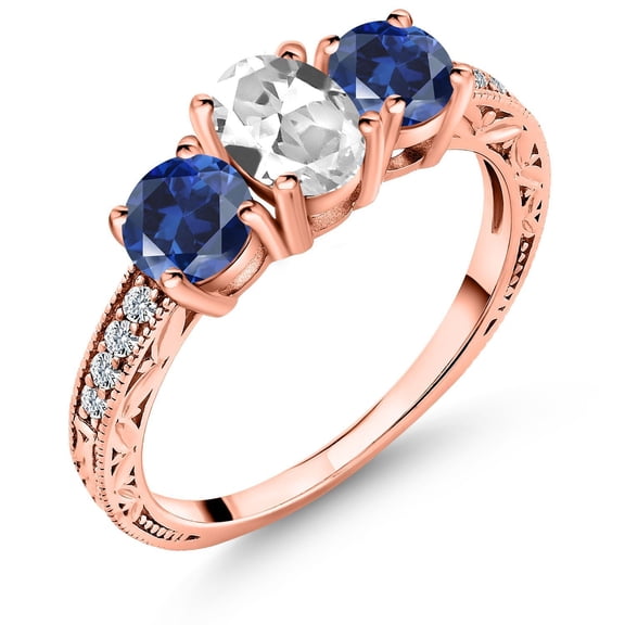 Gem Stone King 2.32 Ct White Created Sapphire Blue Created Sapphire 18K Rose Gold Plated Silver Ring (Size 5)