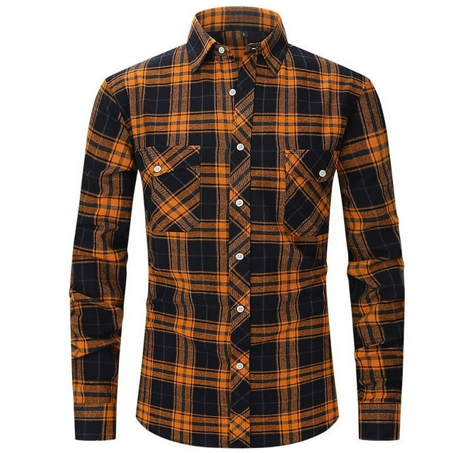 Nouvelle Mode Décontractée Chemise à Carreaux pour Hommes Chemise à Manches Longues Ample Chemise Décontractée pour Hommes Manteau Chemise à Col Rabattu