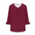 thumbnail image 5 of Gnshining Plus Size Sweatshirts for Women 3/4 Ruffled Sleeve V Neck Blouses Loose Fall Fashion Solid Color Casual Tunic Tops, 5 of 5