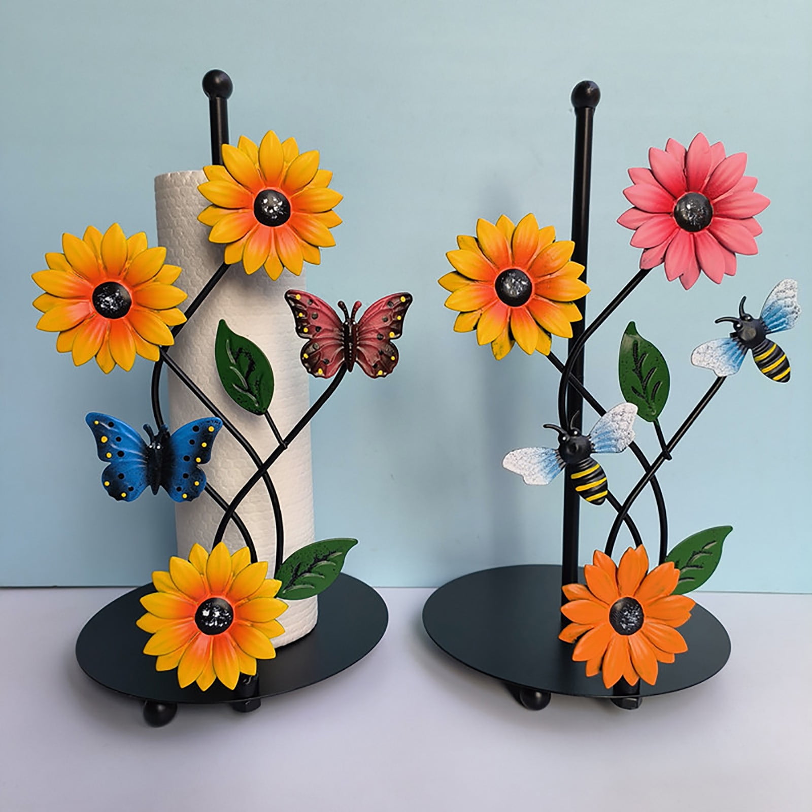 B Iron Paper Towel Holder Kitchen Decoration Wall Mount Vertical Roll Storage Rack Bee Design 7.1 X 13 Inch