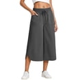 thumbnail image 1 of Pantalones capri deportivos casuales de color liso con cordón para mujer, cintura elástica, para verano, 1 of 6