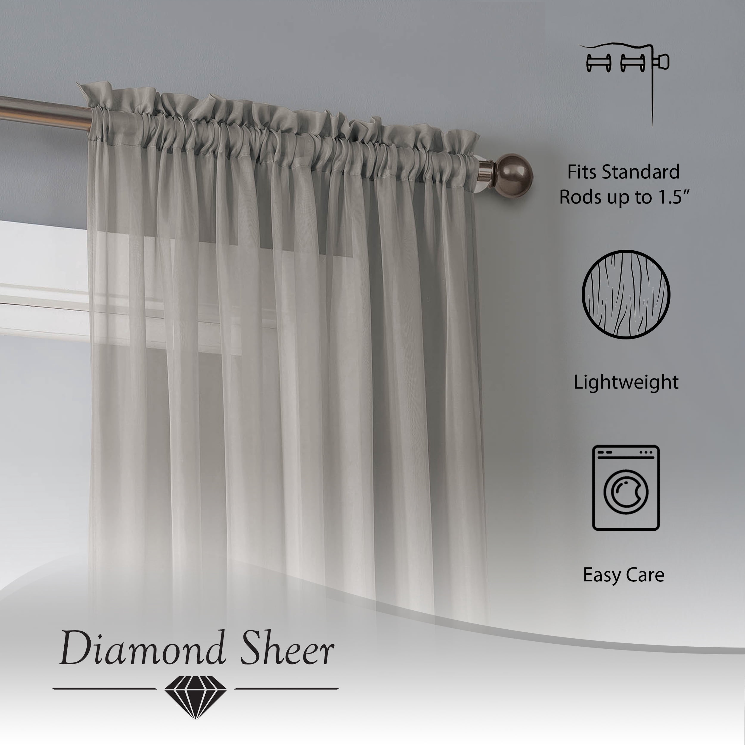 Window Elements Traditional, Contemporary, Farmhouse, Modern 2 Piece Sheer Curtain Set