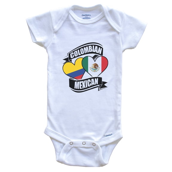 Colombian Mexican Hearts Colombia Mexico Flags Baby Bodysuit, 0-3 Months White