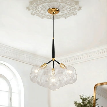 Rennnsan 3-Light Modern Glam Cluster Clear Glass Globe Bubble Chandelier with Bulbs Included - 19.7 in. W x 22 in. H