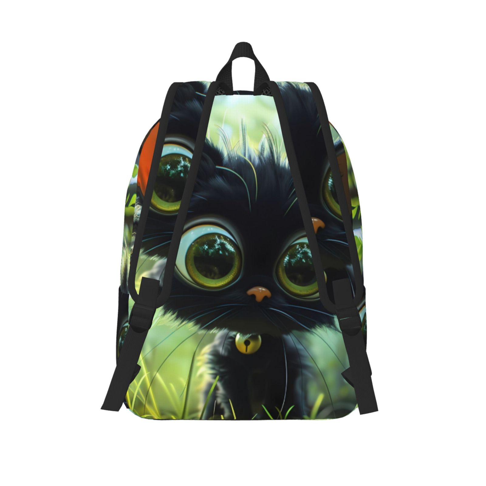 Defioc Cute Big-Eyed Black Cat for Canvas Backpack,Travel Rucksack Unisex Knapsack Laptop Backpack for Work & College -Small