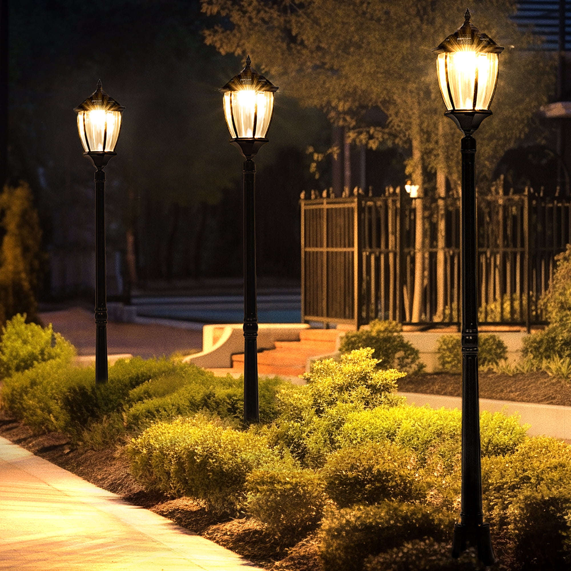 FKHouse 69" Black Metal Outdoor Garden Solar Lamp Post Light, Weather-Resistant