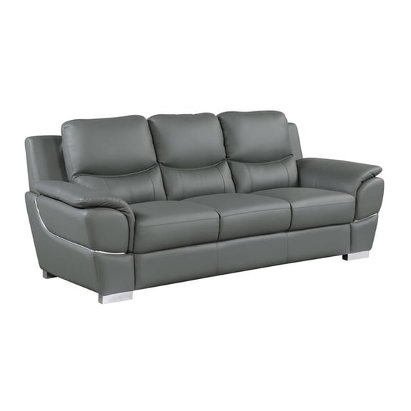 Pemberly Row 85" Contemporary Leather Upholstered Sofa in Gray