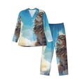 thumbnail image 1 of Balery Blue Sky Winged Cat Pijama para Hombre de Dos Piezas con Manga Larga, Conjunto de Dormir y Descanso Suave con Bolsillos-Large, 1 of 7