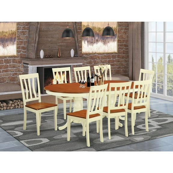 Rustic Dining Set - Solid Wood Table & 8 Chairs - Farmhouse Kitchen Room Set