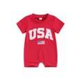 thumbnail image 2 of Aojekbee 4th of July Baby Rompers Infant Girls Boys Fuzzy Letter Flag Embroidery Crew Neck Short Sleeve Bodysuits Summer Jumpsuits, 2 of 10