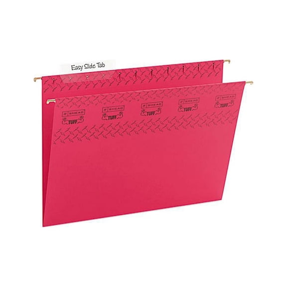 Smead TUFFÂ® Hanging File Folder with Easy Slideâ„¢ Tab, 1/3-Cut Sliding Tab, Letter Size, Red, 18 per Box (64043)