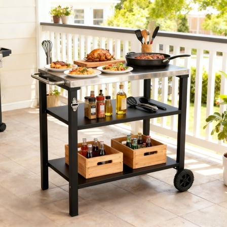 Outdoor Grill Cart with Wheels, Rolling Dining Table for Blackstone Griddle Stand, Outdoor Food Preparation Cart
