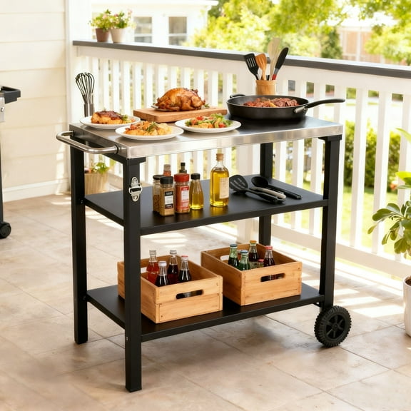 Outdoor Grill Cart with Wheels, Rolling Dining Table for Blackstone Griddle Stand, Outdoor Food Preparation Cart
