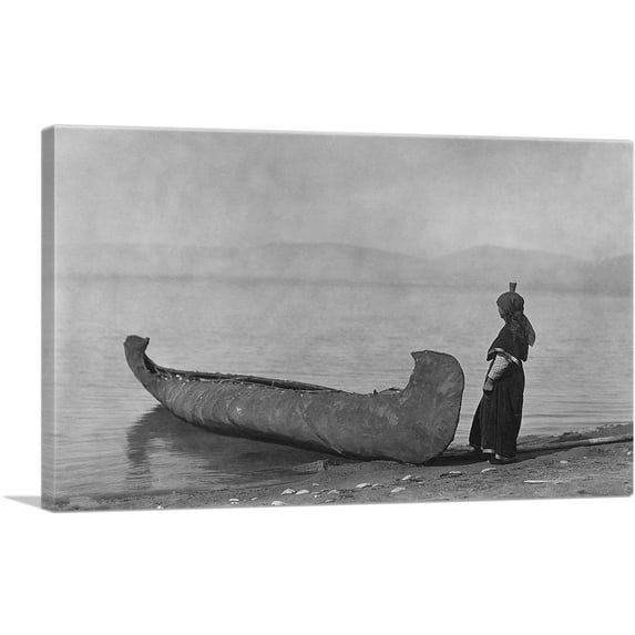 ARTCANVAS On The Shore Of The Lake Kutenai 1910 Canvas Art Print by Edward S. Curtis - Size: 26" x 18" (0.75" Deep)