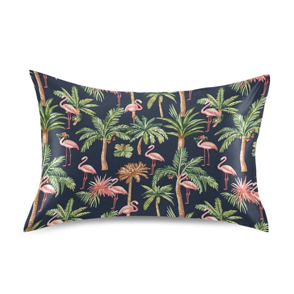 Ryvnso Satin Pillowcase Palm Tree Flamingo Pillow Cases Standard Size 26x20in