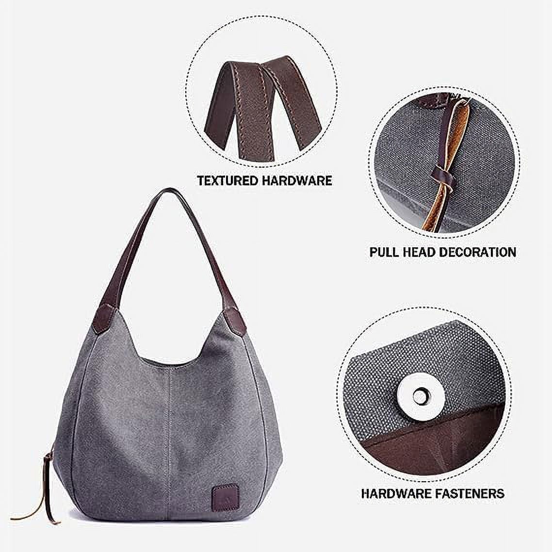 Women Canvas Hobo Purse Multi Pocket Handbags Shoulder Bags Tote Purses