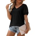 thumbnail image 3 of MOSHU Summer Womens Tops Dressy V Neck Blouses for Women Swiss Dot Puff Sleeve Shirts, 3 of 9