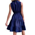 thumbnail image 3 of ZAXARRA Femmes une-Ligne Robe Sans Manches Cou Froncé Casual Partie Robe Courte d'Été avec Ceinture, 3 of 5