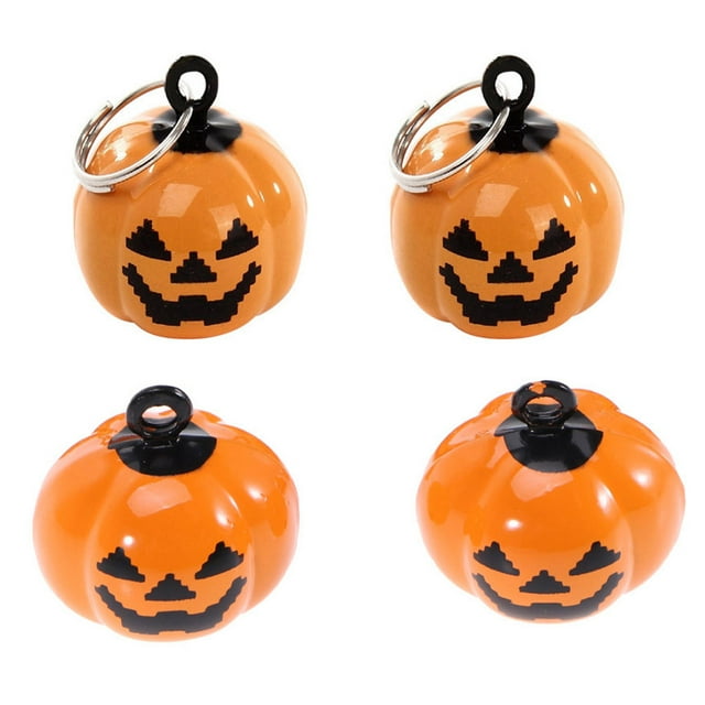 4 piezas con forma de calabaza, cascabeles, colgante de dibujos animados, collar para mascotas, accesorios para decoración de Halloween (naranja)