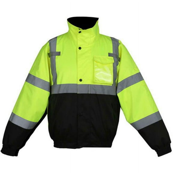 GSS 8003-XL Class 3 3-IN-1 Waterproof Bomber with Zip out Fleece Lining - Lime with Black Bottom, XL