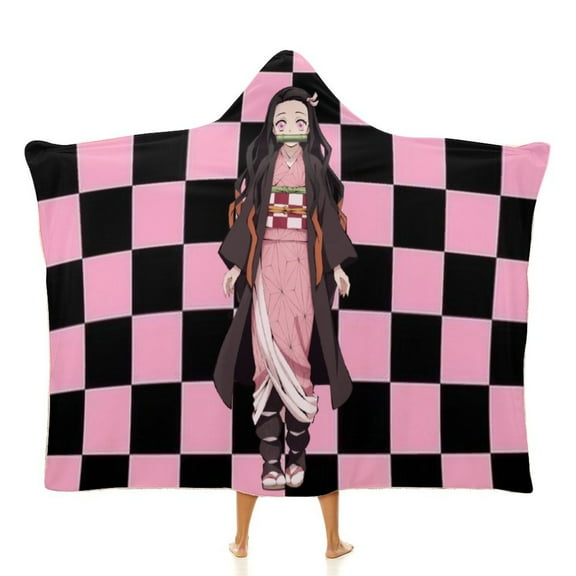 Kamado Nezuko Wearable Blanket Cloak Arctic Velvet Hooded Blanket Soft Fuzzy Hoodie Blanket Cape for Adults Kids 40"x50"