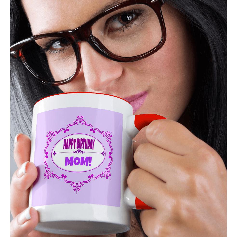 3drose, Happy Birthday Mom. Popular Design. Pink., 15oz Two-tone Red Mug