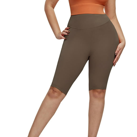 Sexlip Women's Compression Capri Shorts High Waist Stretch Fabric Quick Dry Material Gym Workout Active Wear Brown XL