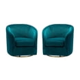 thumbnail image 6 of Tina's Home Velvet Swivel Barrel Chair Set of 2 Wood Frame Metal Base Upholstered Club Accent Armchair Teal, 6 of 6
