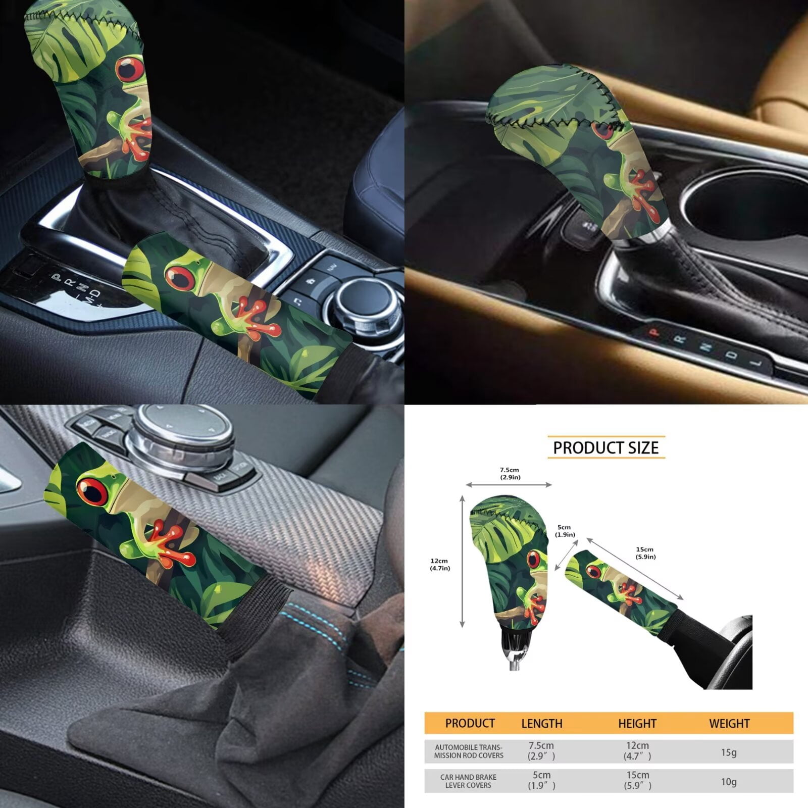 Jeiento Funny Tree Frog 11 Pieces Car Seat Cover Full Set, with Automotive Headrest Covers Coasters Gear Shift Knob Cover Handbrake Cover Keychain Universal Fit for SUV Truck Van Sedan