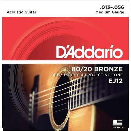 EJ12 80/20 Bronze Acoustic Guitar Strings, Medium, 13-56, D'Addario's heaviest 80/20 bronze set, ideal for heavy strumming and flatpicking By