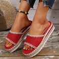 thumbnail image 3 of Rokment Women's Boho Espadrilles Platform Beach Slides Sandals 2026 Summer Casual Ethnic Retro Stitching Suede Open Toe Chunky Footbed Slip on Dress Slippers for Woman Red Size 9, 3 of 7