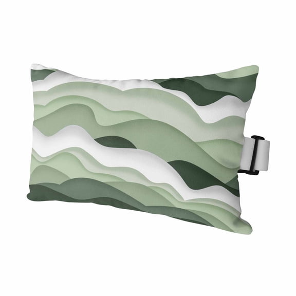 Sage Green Ombre Outdoor Pillows for Chaise Lounge Chair Waterproof Lumbar Pillows with Insert&Adjustable Strap Beach Headrest Pillow Modern Moire Geometric Abstract Pillow for Patio Pool 11"x16"