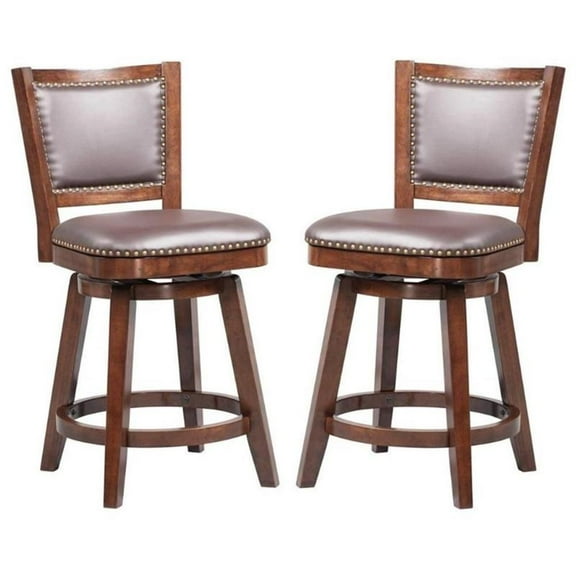 Home Square Broadmoor 24" Faux Leather Swivel Bar Stool in Cappuccino - Set of 2