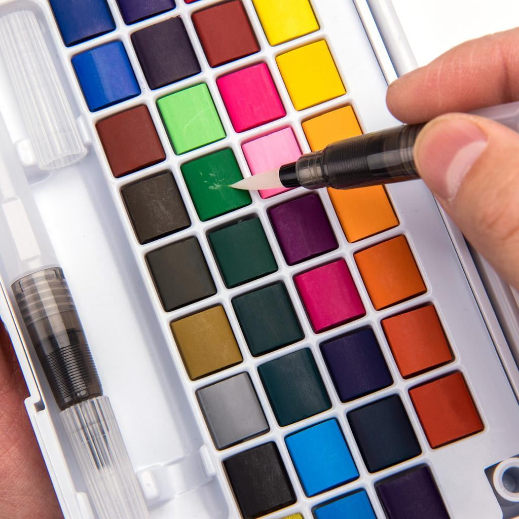 Portable Watercolour Set Travel Solid Watercolour 24 colors with 2Pcs water brushes for Supplies Students Draw Painting Outdoor