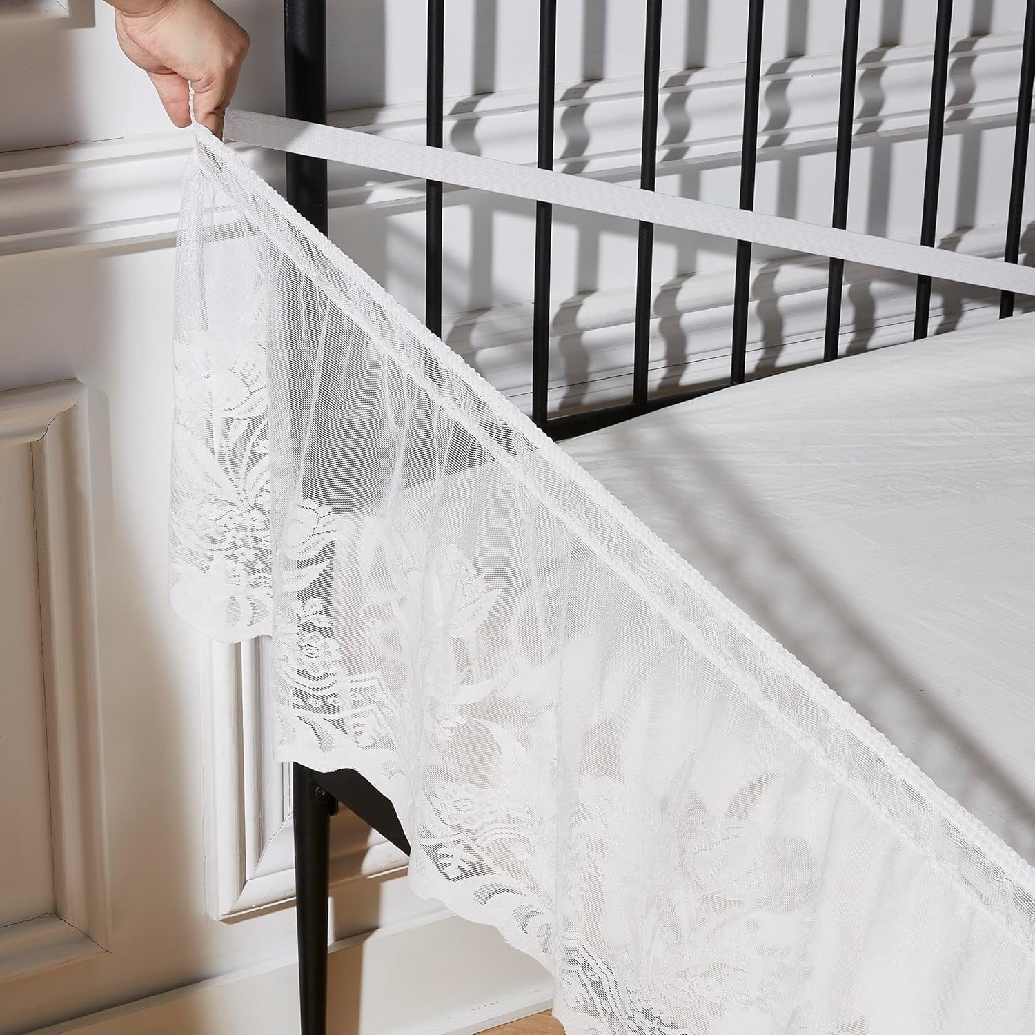 WARM HOME DESIGNS King Size Bed Skirt for King Bed. Our White Bed Skirt Goes Great with Farmhouse or Victorian Bedding. King Dust Ruffle Lace Bed Skirt for Any Bedroom Décor. DO White King
