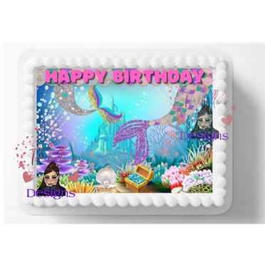 Under the Sea Mermaid Tails Edible Image Birthday Cake Topper Edible Cake Toppers Frosting Sheet Cake Decoration You Add To Your Own Cake Will Fit 1/4 to 1/2 sheet
