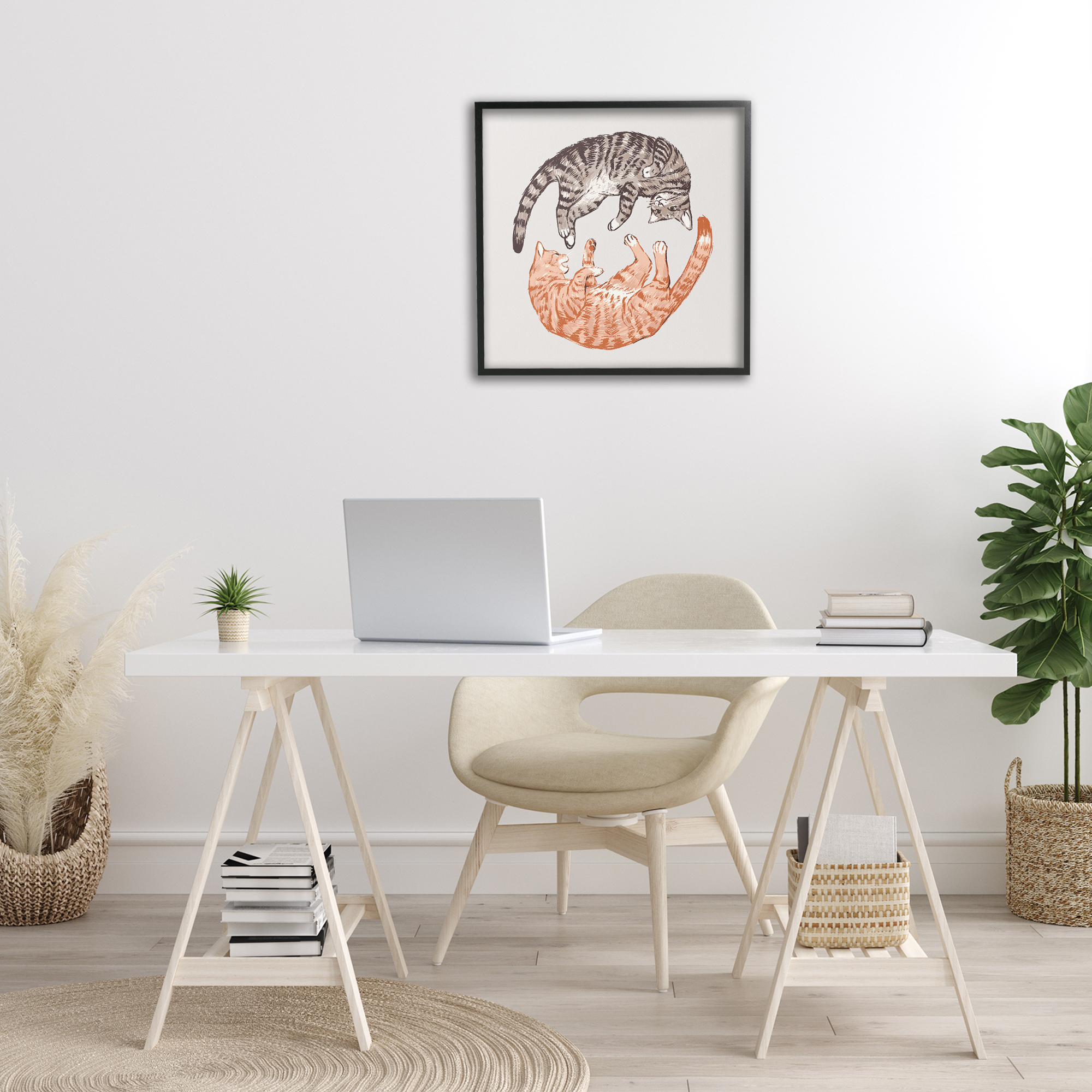 Stupell Industries Tabby Cats Duo Animals & Insects Painting Black Framed Art Print Wall Art, 24 x 24