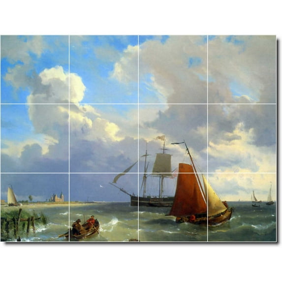 Ceramic Tile Mural-Hermanus Koekkoek Ships Custom Tile Mural 4. 48" w x 36" h using (12) 12 x 12 ceramic tiles