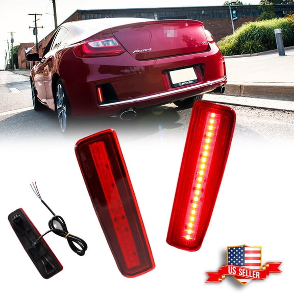 GTINTHEBOX LED Rear Bumper Reflector Red Tail Brake Lights For 2013-2015 Honda Accord Coupe