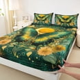 thumbnail image 3 of Homewish Green Bohemian Butterfly Twin Sheet Sets, Gold Groovy Flower Twin Fitted Sheet, Hippie Western Animal Flat Sheet, Ultra Soft Bedroom Decor, 3-Piece, 3 of 7