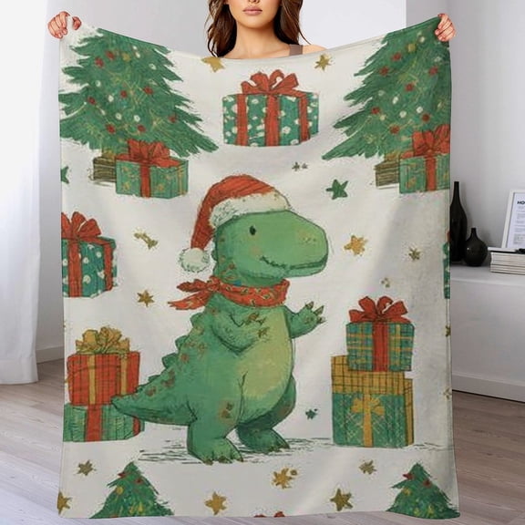 RKSupls Christmas Throw Blanket,Soft Flannel Cute dinosaur Blanket,Fuzzy Warm Cozy Winter Blanket for Couch Bed Home Decor,60x80 in
