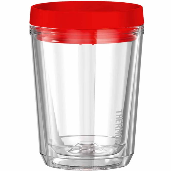 Thermos - 12 oz. Double Wall Tumbler - Red Slide Lock Lid - Clear Body