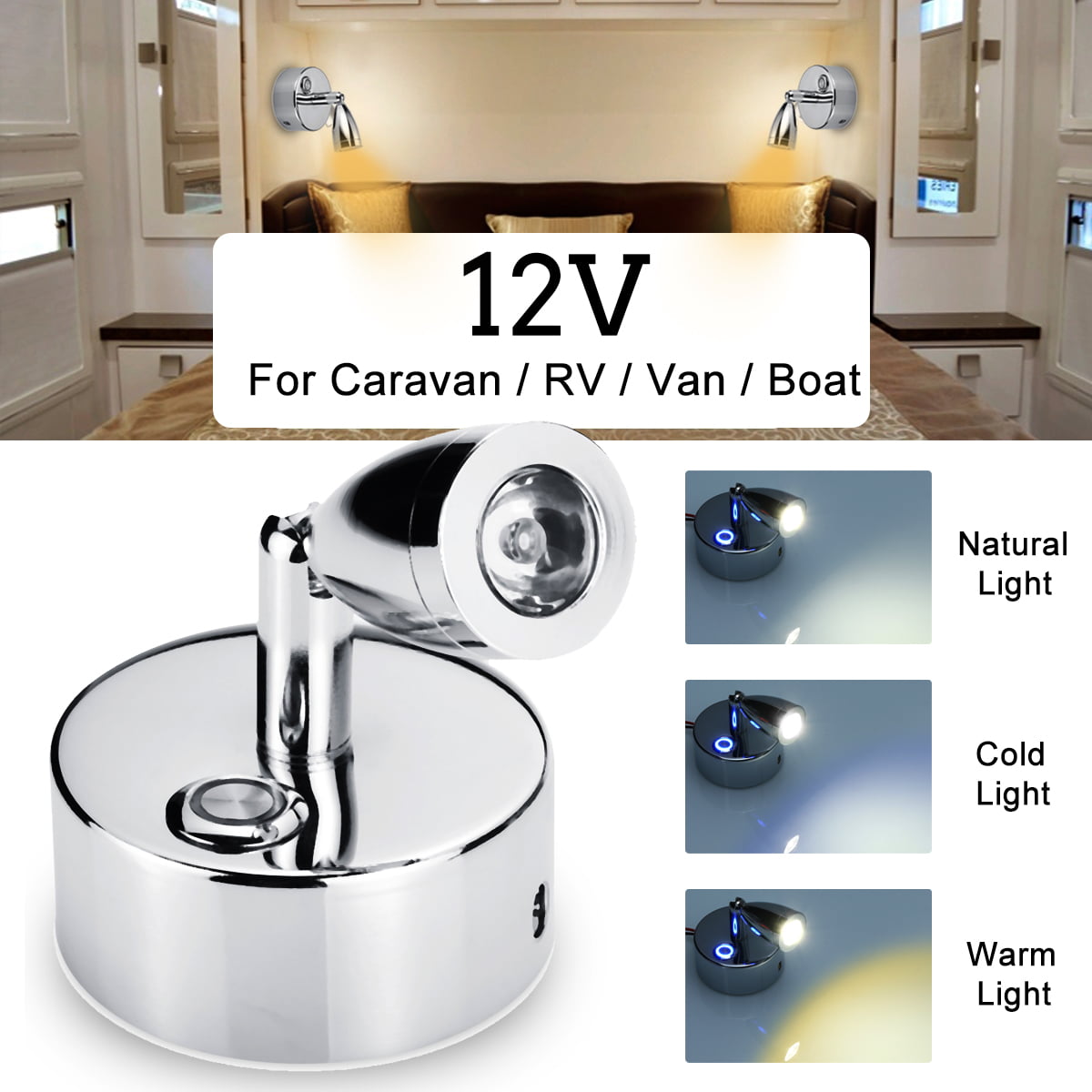 Shoze LED Spot Reading Light 2pcs 12V Adjustable Switch Camper Van Caravan Boat Interior Light New 