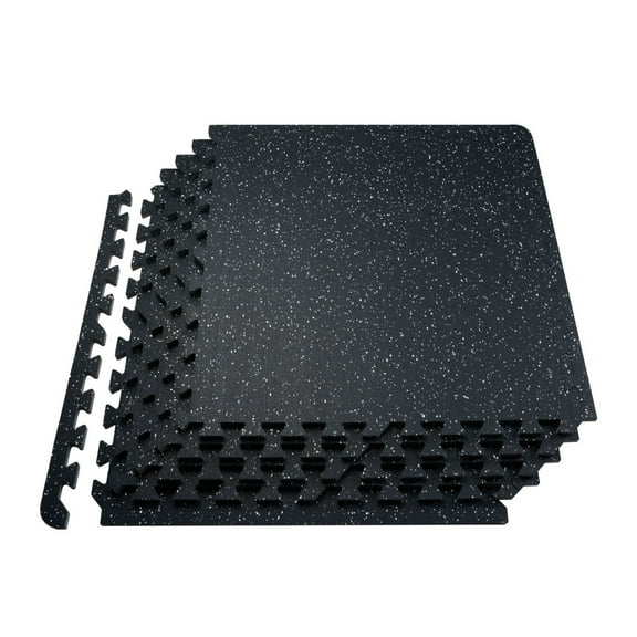 Gym Floor Mats 6-Pack 24x24" EVA Foam Tiles - 0.56" Thick - Home Gym Flooring, Interlocking Rubber Exercise Mats for Garage, Basement, Workout Rooms - Black & White