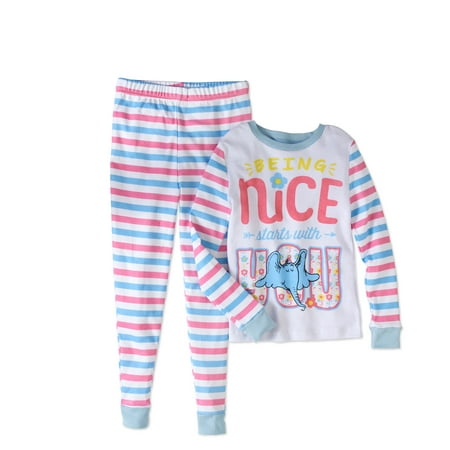Dr Seuss Girls' Horton Tight Fit Pajama 2pc Sleepwear Set